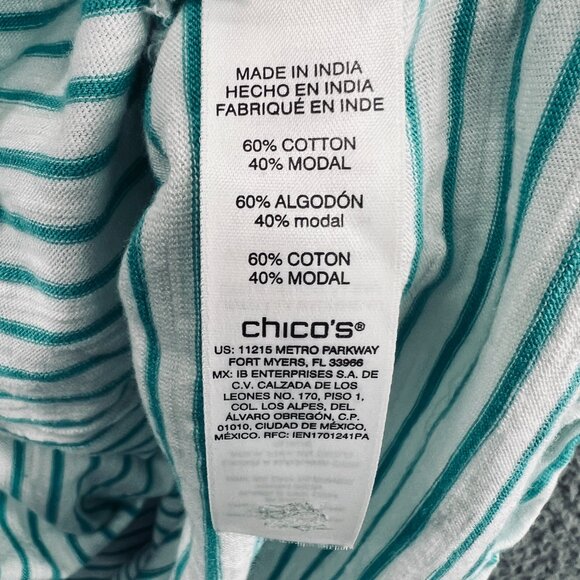 Chicos Womens Top 2 Large Green White Striped Tie Front Short Sleeve Casual - Picture 5 of 10